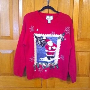 Vintage Tiara red heavy knit embellished Santa Holiday sweater